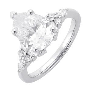 14Kt White Semi Mount 1/2Ctw For 2Ct Pear Center