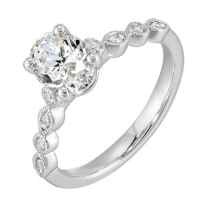 14Kt White Semi Mount 1/10Ctw For 1Ctw Oval Center