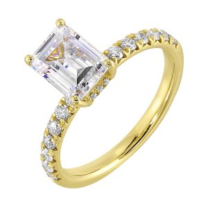 14Kt Yellow Semi Mount 1/3Ctw For 1Ctw Emerald Cut Center