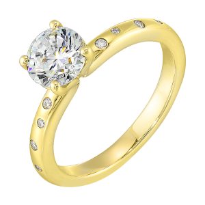 14Kt Yellow Semi Mount 1/20Ctw For 1Ctw Round Center