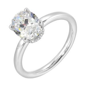 14Kt White Semi Mount 1/8Ctw For 2Ctw Oval Center