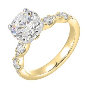 14Kt White Yellow Semi Mount 3/8Ctw For 2Ct Round Center