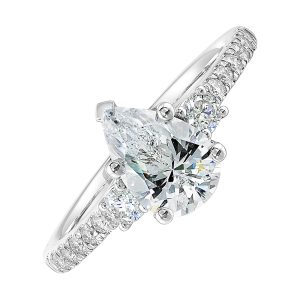 14Kt White Semi Mount 1/3Ctw For 2Ctw Pear Center
