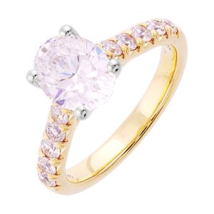 14Kt White Yellow Semi Mount 1/2Ctw For 2Ct Oval Center