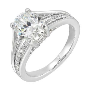14Kt White Semi Mount 1/7Ctw For 2Ctw Oval Center