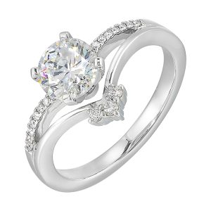 14Kt White Semi Mount 1/10Ctw For 1Ctw Round Center
