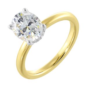 14Kt White Yellow Semi Mount 1/20Ctw For 1Ct Oval Center