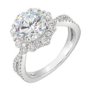 14Kt White Semi Mount 3/4Ctw For 2Ctw Round Center