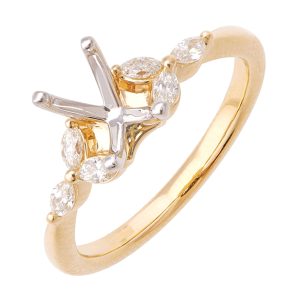 14Kt White Yellow Semi Mount 1/5Ctw For 1Ctw Oval Center