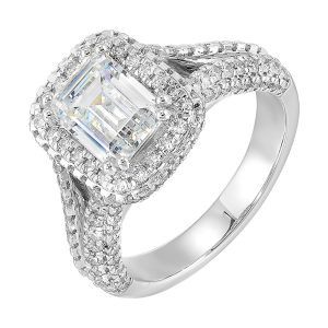 14Kt White Semi Mount 1 1/10Ctw For 2Ctw Emerald Cut Center