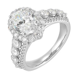 14Kt White Semi Mount 1 1/4Ctw For 2Ctw Oval Center
