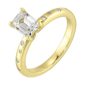 14Kt Yellow Semi Mount 1/20Ctw For 1 1/2Ctw Emerald Cut Center
