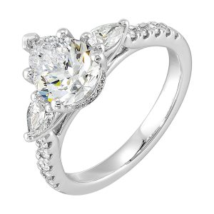 14Kt White Semi Mount 1/2Ctw For 2Ctw Pear Center