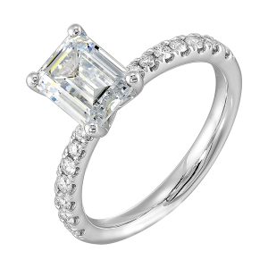 14Kt White Semi Mount 1/4Ctw For 1 1/2Ctw Emerald Cut Center