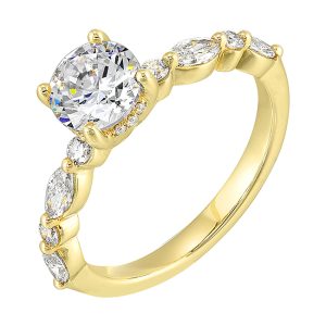 14Kt Yellow Semi Mount 1/2Ctw For 1Ct Round Center