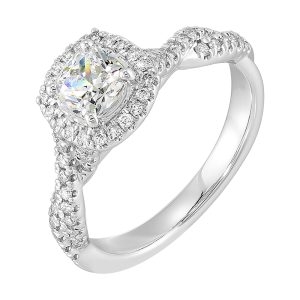 14Kt White Semi Mount 1/3Ctw For 1Ctw Cushion Center
