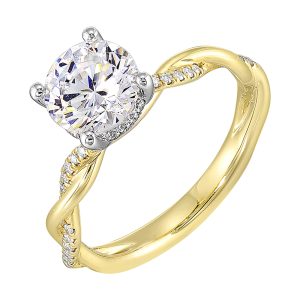 14Kt White Yellow Semi Mount 1/10Ctw For 1 1/2Ctw Round Center