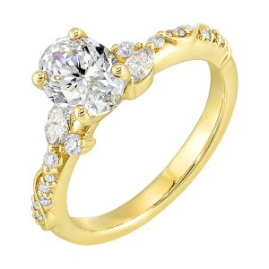 14Kt Yellow Semi Mount 1/3Ctw For 2Ct Oval Center