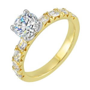 14Kt Yellow Semi Mount 5/6Ctw For 1Ctw Round Center