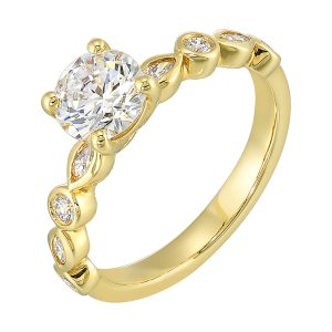 14Kt Yellow Semi Mount 1/4Ctw For 1Ct Round Center