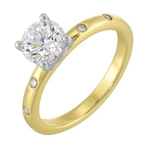14Kt White Yellow Semi Mount 1/20Ctw For 1Ctw Round Center