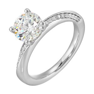 14Kt White Semi Mount 1/6Ctw For 1 1/2Ctw Round Center