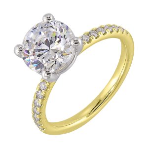 14Kt White Yellow Semi Mount 1/5Ctw For 1Ct Round Center