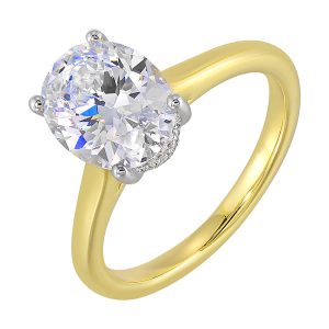 14Kt White Yellow Semi Mount 1/15Ctw For 2Ct Oval Center