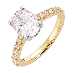 14Kt White Yellow Semi Mount 1/2Ctw For 2Ct Oval Center