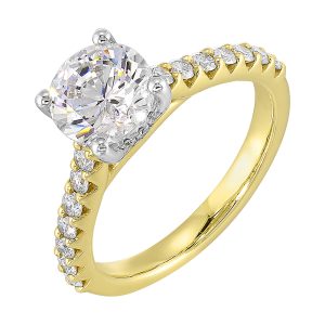 14Kt White Yellow Semi Mount 1/3Ctw For 1Ct Round Center