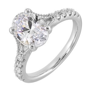 14Kt White Semi Mount 1/3Ctw For 2Ct Oval Center