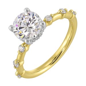 14Kt White Yellow Semi Mount 1/4Ctw For 1Ct Round Center