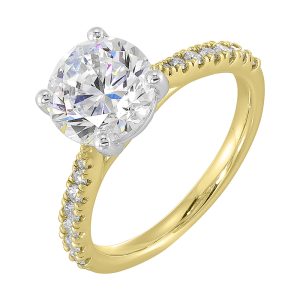 14Kt White Yellow Semi Mount 1/4Ctw For 2Ct Round Center
