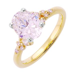 14Kt White Yellow Semi Mount 1/6Ctw For 2Ct Oval Center