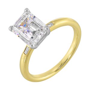 14Kt White Yellow Semi Mount 1/20Ctw For 1Ct Emeral Cut Center