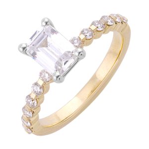 14Kt White Yellow Semi Mount 1/3Ctw For 1Ct Emerald Cut Center