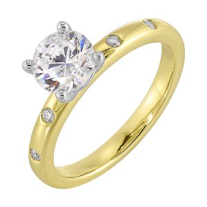 14Kt White Yellow Semi Mount 1/20Ctw For 1Ct Round Center