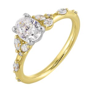 14Kt White Yellow Semi Mount 1/2Ctw For 2Ct Oval Center