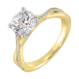 14Kt White Yellow Semi Mount 1/7Ctw For 1Ct Round Center