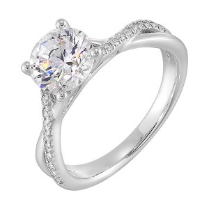14Kt White Semi Mount 1/7Ctw For 1 1/2Ct Round Center