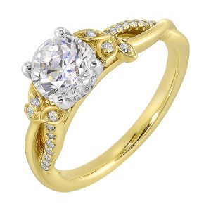 14Kt White Yellow Semi Mount 1/8Ctw For 1Ct Round Center