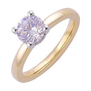 14Kt White Yellow Semi Mount 1/20Ctw For 1Ct Round Center